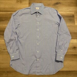 Brioni Men’s Luxury Blue White Stripe Dress Shirt XL 44 17.5 Made in Italy EUC